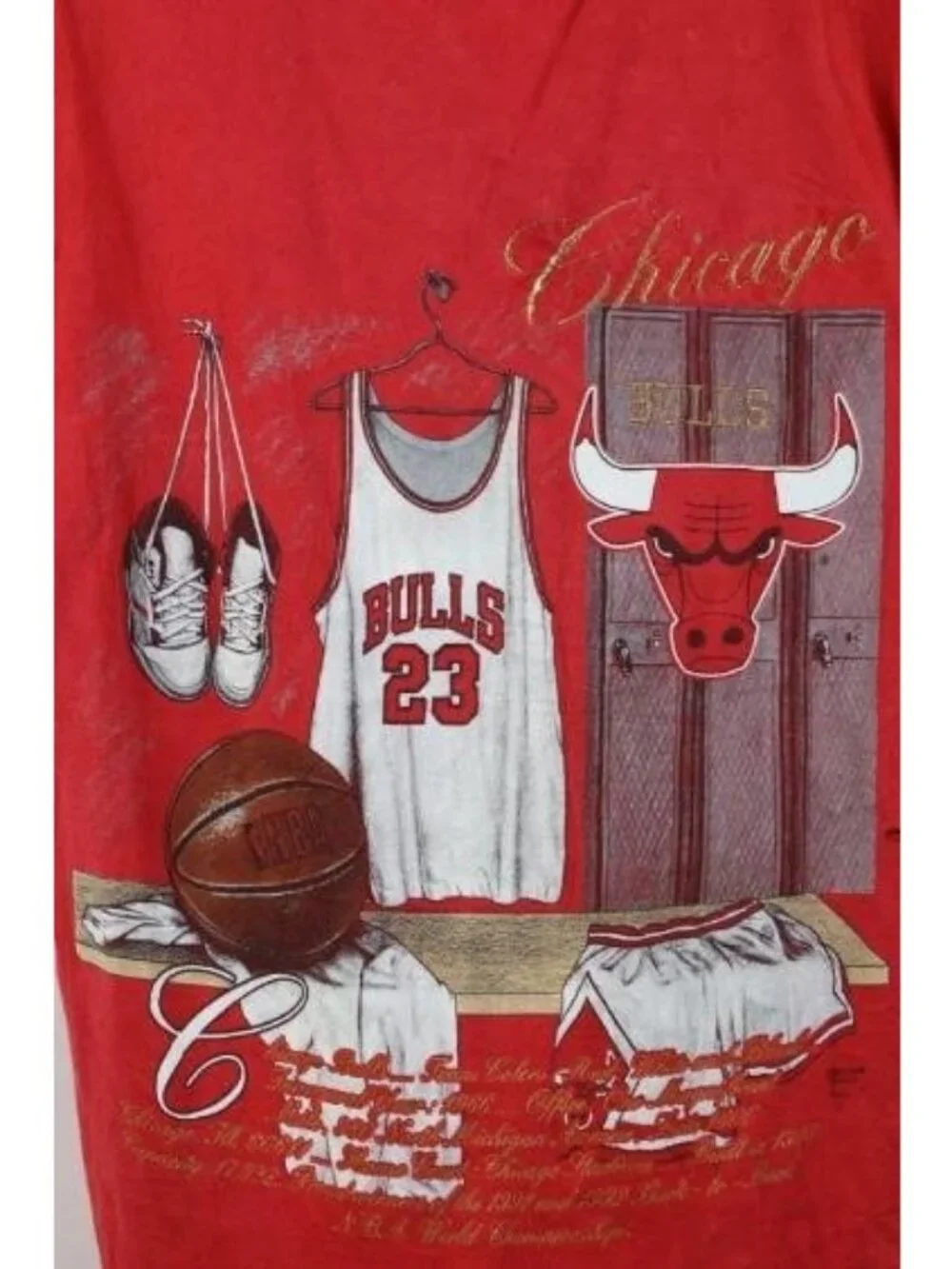 Vtg 90s Mens Medium Distressed Chicago Bulls Basketball Locker Room T-Shirt USA